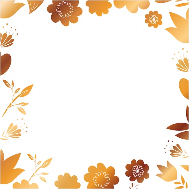 Frame with flowers and leafs golden