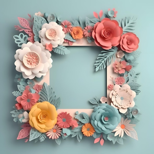 Frame with flowers and leaves on a light background