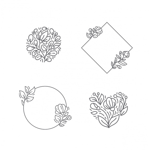 Vector frame with flowers and plants collection