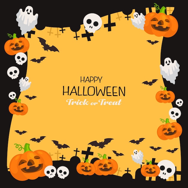 Telaio con elementi di halloween in design piatto