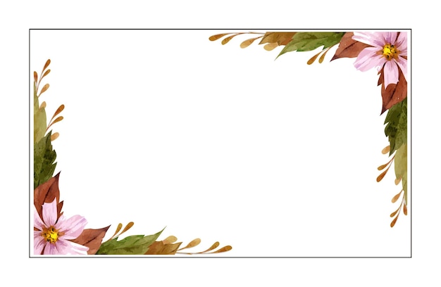 Frame with hand drawn watercolor autumn flowers branches and leaves