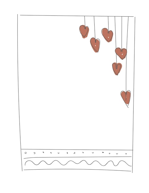 Frame with hanging hearts drawn by hand