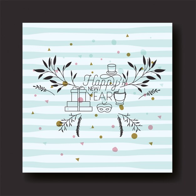 frame with happy new year lettering and wreath crown