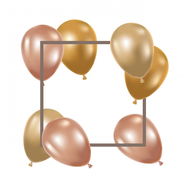 Frame with helium balloons on white