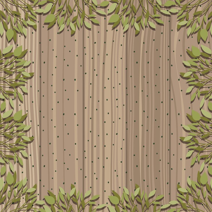 Vector frame with leafs and wooden background