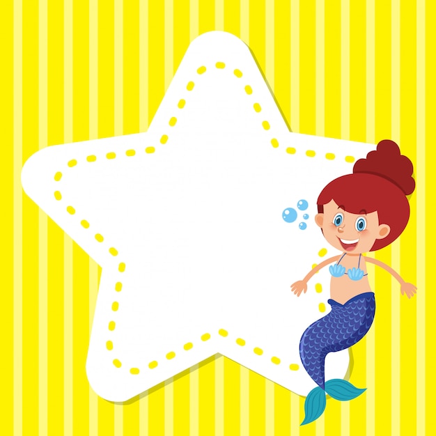 Vector frame   with mermaid on yellow