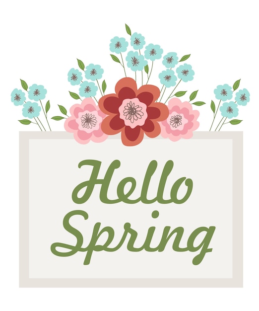 Vector frame with pink and blue flowers for the lettering vector flat illustration on white background