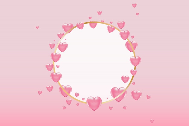 Frame with pink heart on pink background.