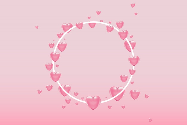 Frame with pink heart on pink background.