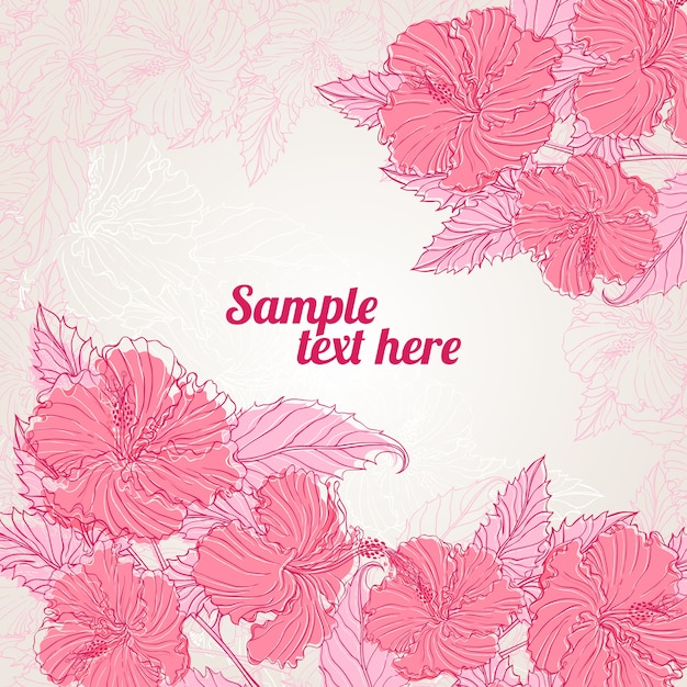 Frame with pink hibiscus with place for text