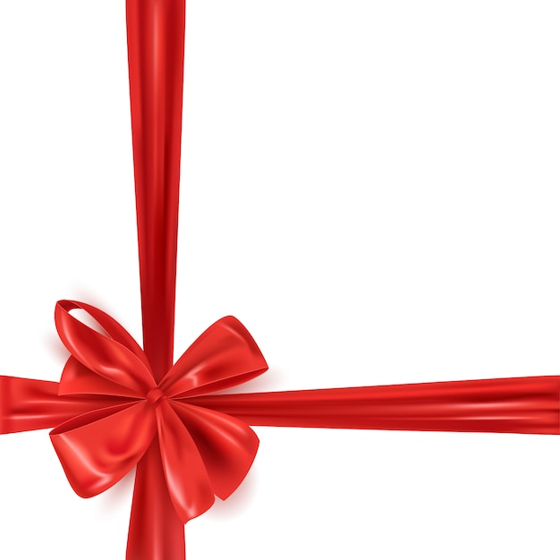 Frame with realistic red ribbon bow, gift wrap