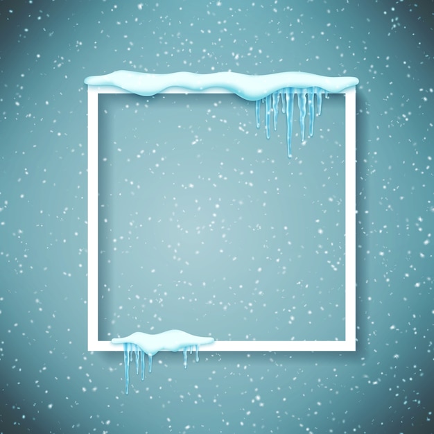 Vector frame with realistic snow and icicles.