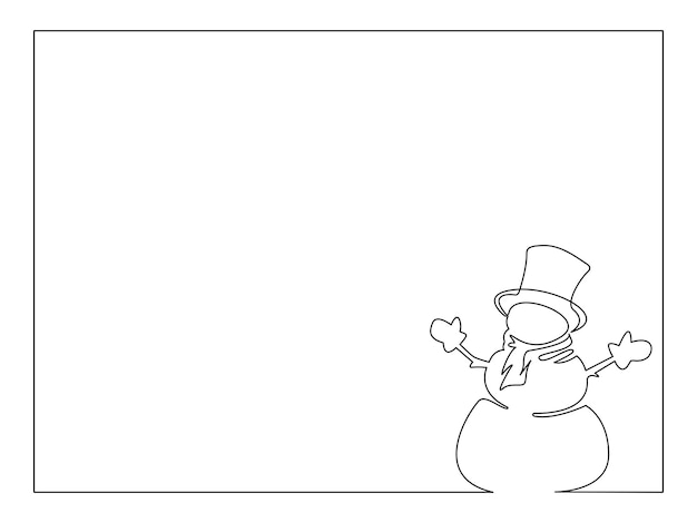 Vector frame with snowman, continuous line. vector illustration, isolated on white background.