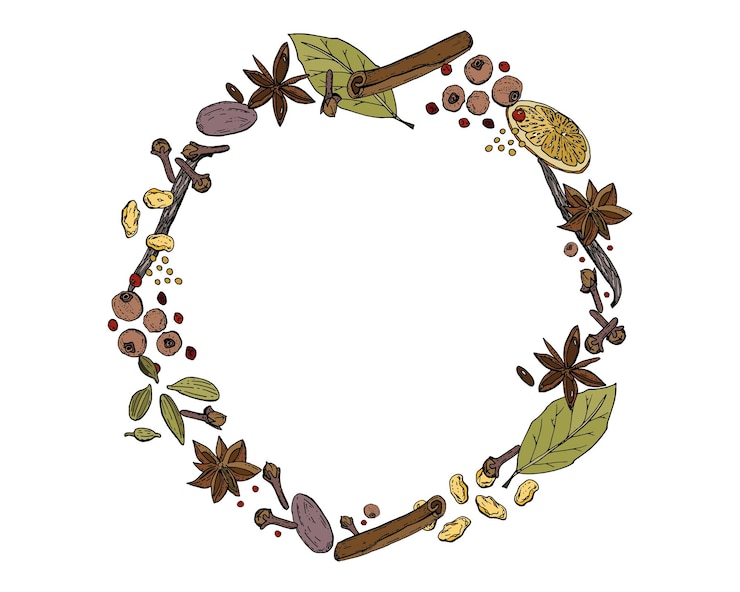Vector frame with spices for making mulled wine illustration with place for text vector