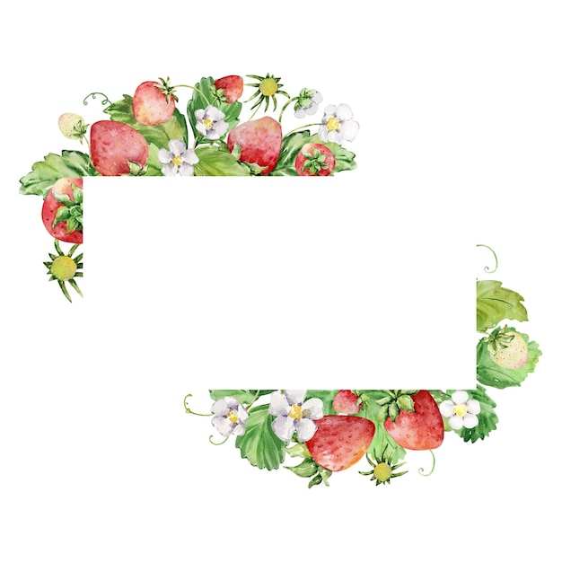 Vector frame with watercolor straberries and leaves
