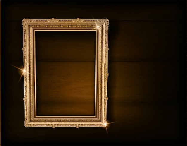 Вектор Каркасная деревянная фотография на черной деревянной стене