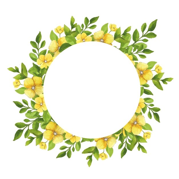 Frame of yellow flowers with leaves