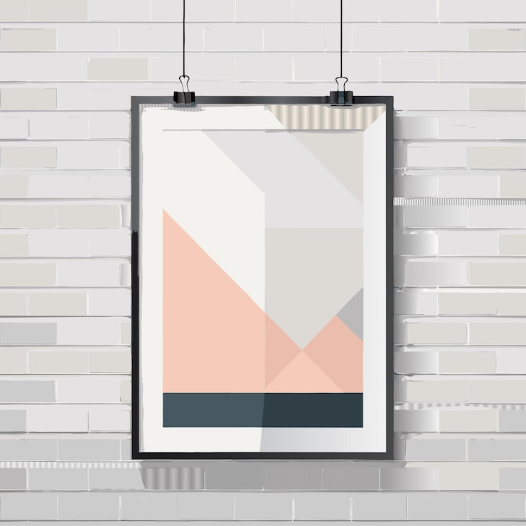 Vector 검은색과 색 프레임으로 벽돌 벽에 매달린 프레임 된 그림
