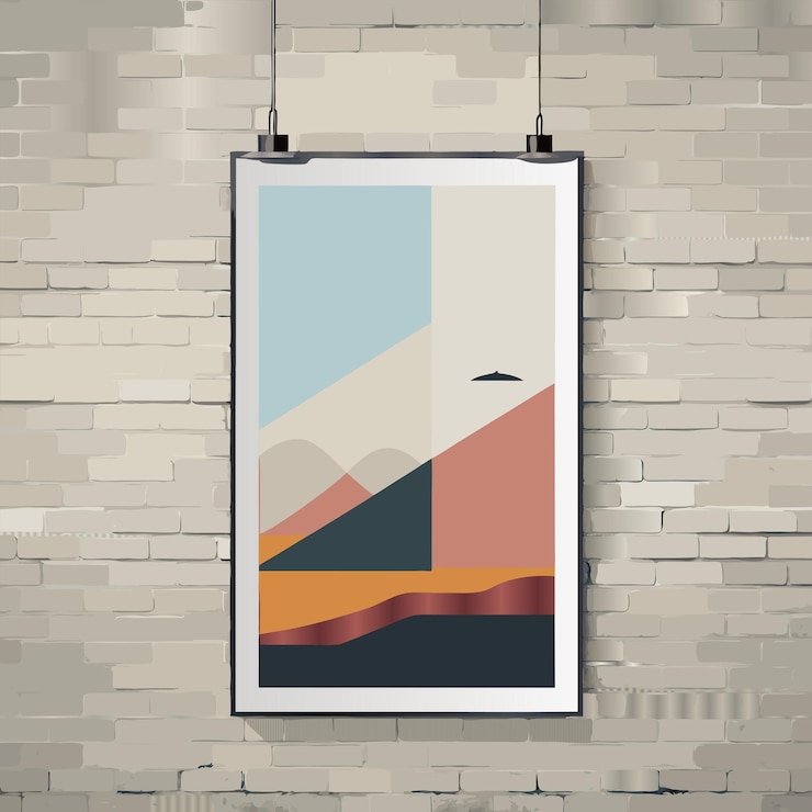 Vector 벽돌 벽 에 있는 산 과 하늘 의 프레임 된 그림