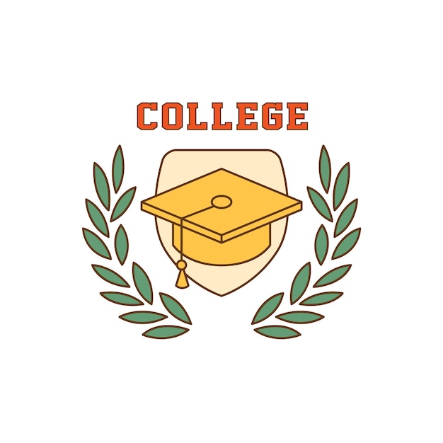 Framed Square Hat College Flat geschetst Vector Design Logo met tekst op witte achtergrond