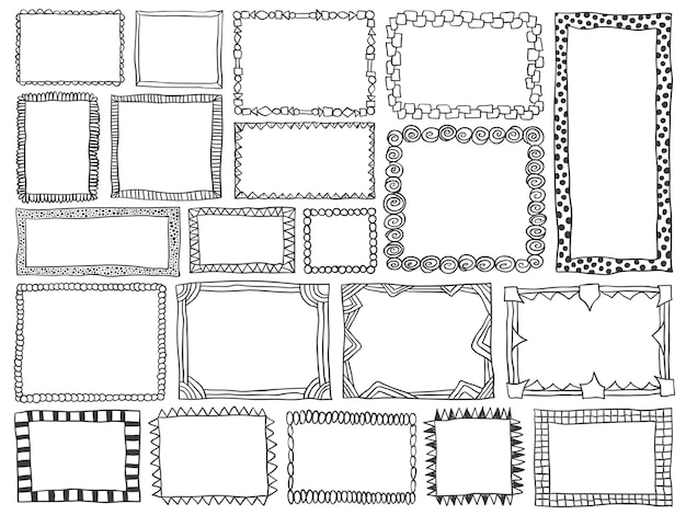 Frames doodle pencil signs set funny simple sketches collection Doodle borders frames