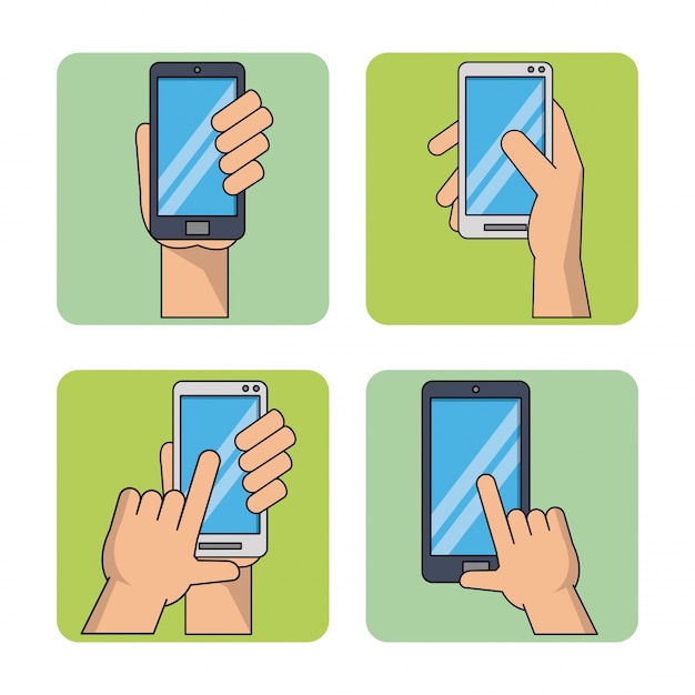 frames of hands with the smartphones 