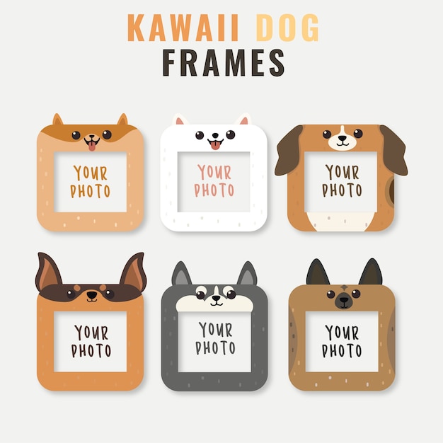 Vector frames with cute dog heads template