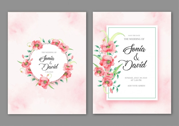 Frames with rose flowers on pink card