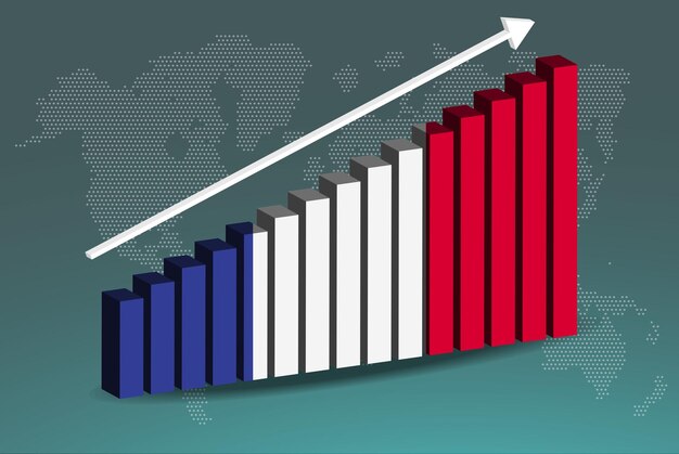 France 3D bar chart graph vector upward rising arrow on data country statistics concept