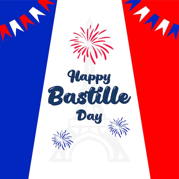 France Bastille day background with flag and Eiffel tower Bastille day vector greeting poster