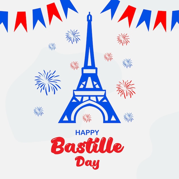 플래그와 에펠 탑 프랑스 바스티유 하루 배경 바스티유 하루 벡터 인사말 포스터
