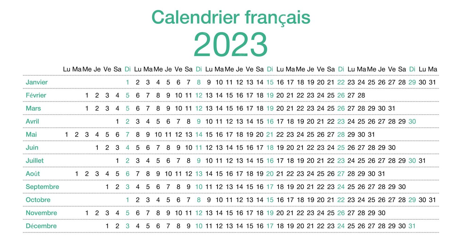 Calendario francese 2023 la settimana inizia da lunedì Vettore Premium