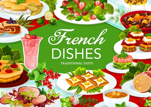 Vector france cuisine vector french food dishes poster