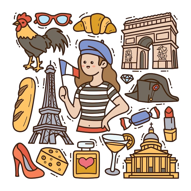 Vettore illustrazione di doodle di francia