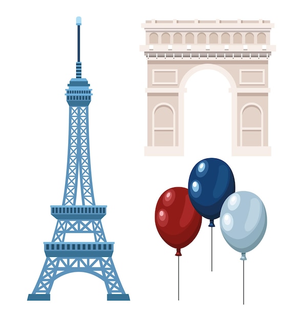 Vector france elements set with eiffel tower