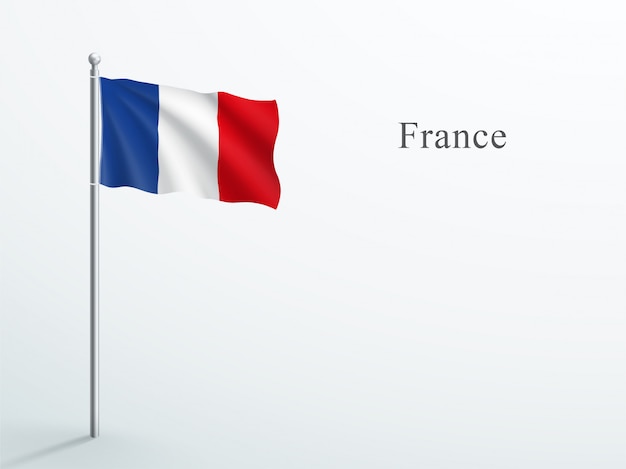 France Flag 3d Element Waving On Steel Flagpole