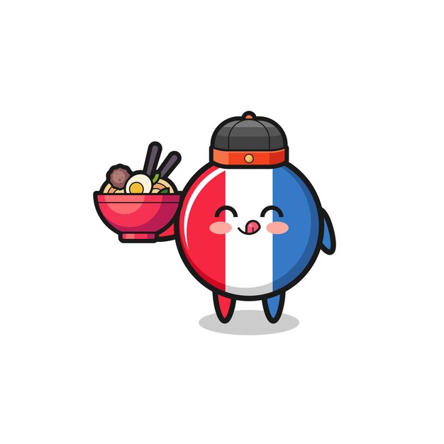 Флаг франции как талисман китайского шеф-повара, держащего миску с лапшой