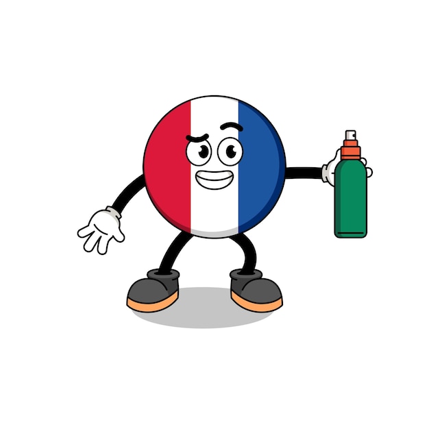 France flag illustration cartoon holding mosquito repellent character design