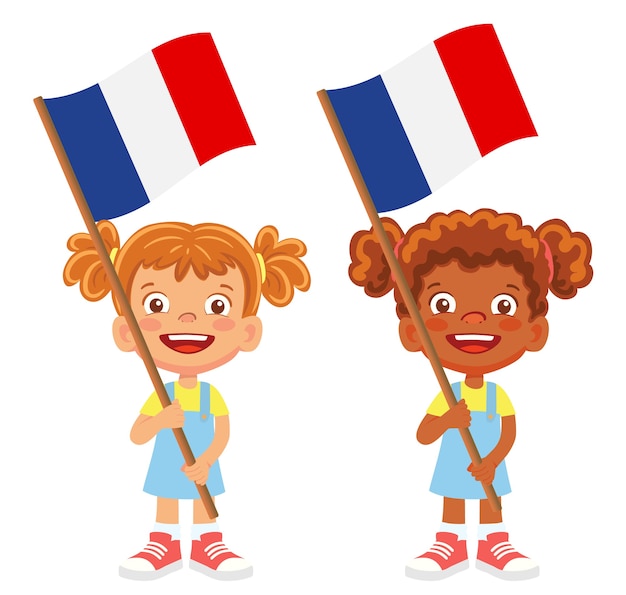 手にフランスの旗。フラグを所持する子供は。フランスベクトルの国旗