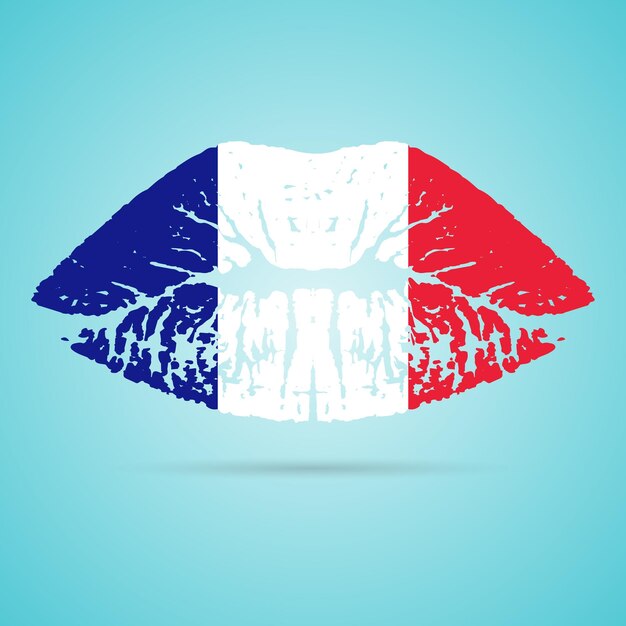 France Flag Lipstick On The Lips Isolated On A White Background Vector Illustration