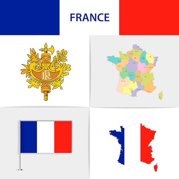 France flag map and coat of arms