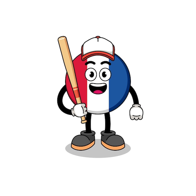 Fumetto della mascotte della bandiera della francia come design del personaggio di un giocatore di baseball