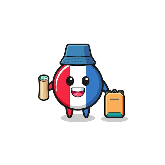 France flag mascot character as hiker cute design