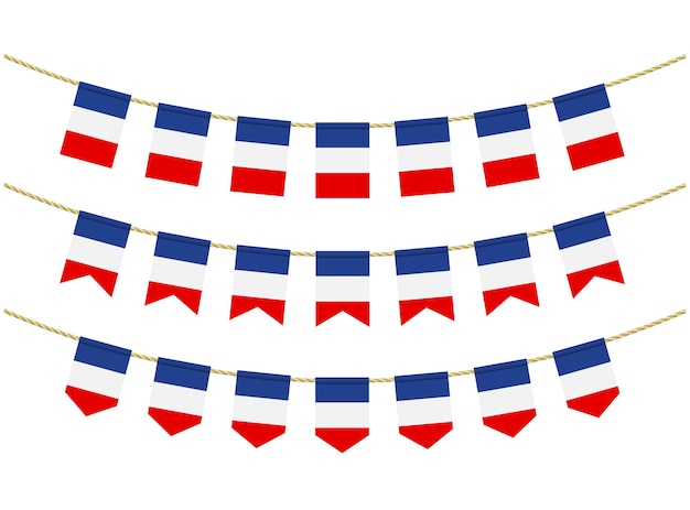 France flag on the ropes on white background. set of patriotic bunting flags. bunting decoration of france flag