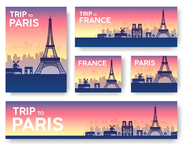 Set di bandiere di paesaggio di francia