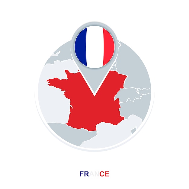 France map and flag vector map icon with highlighted France