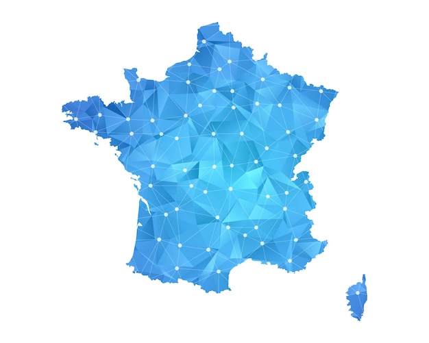 Vector france map line dots polygonal abstract geometric.