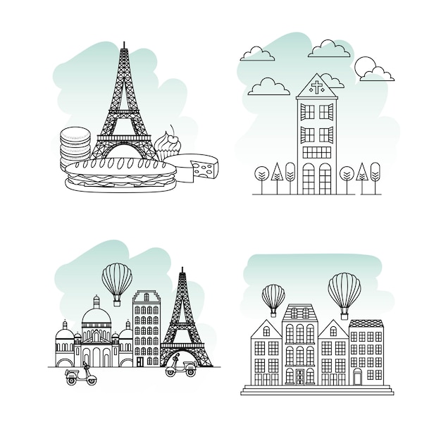 Vector france paris card beautiful monuments french landmark