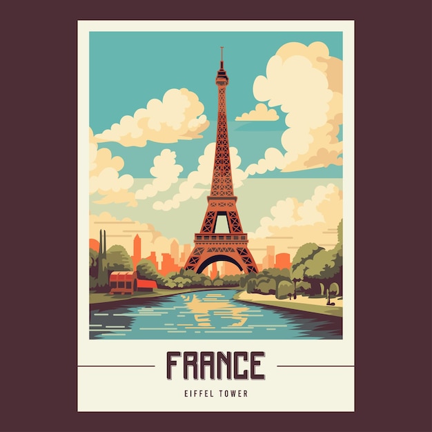 Vector france retro vintage travel poster vector