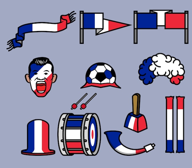 ベクトル フランスサッカーサポーターギアセット